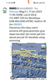Gempa 5,1 Skala Richter Guncang Malang Selatan