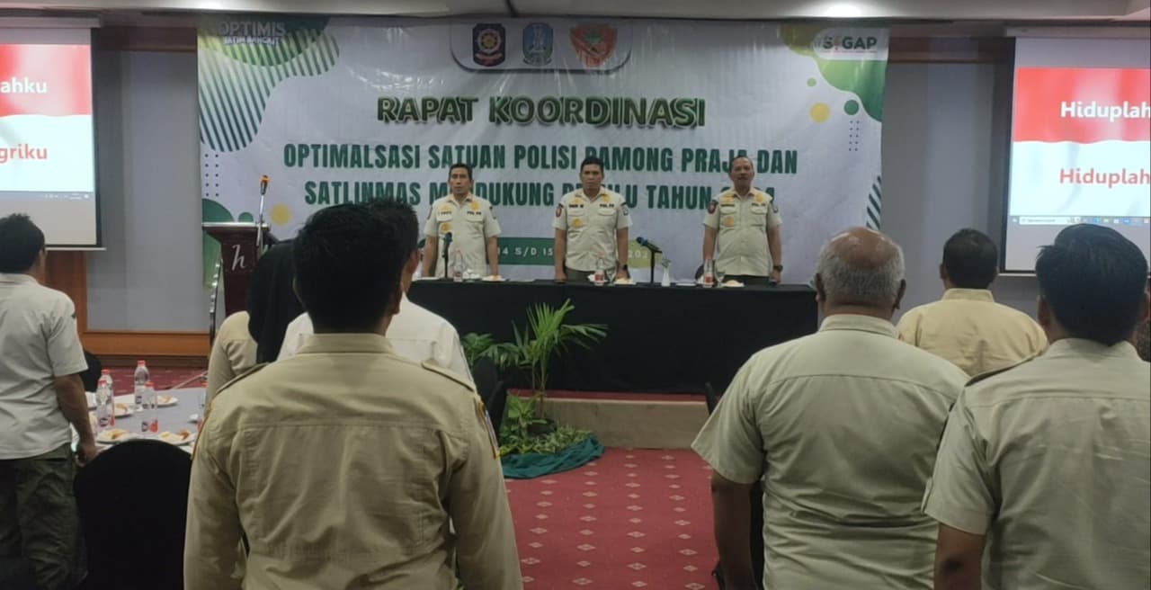 Sukseskan Pemilu 2024, Satpol PP Jatim Gelar Rakor Bersama Satlinmas