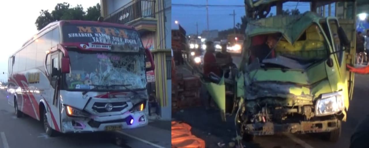 Bus Mira Tabrak Pick Up dan Truk di Jombang, 2 Orang Tewas