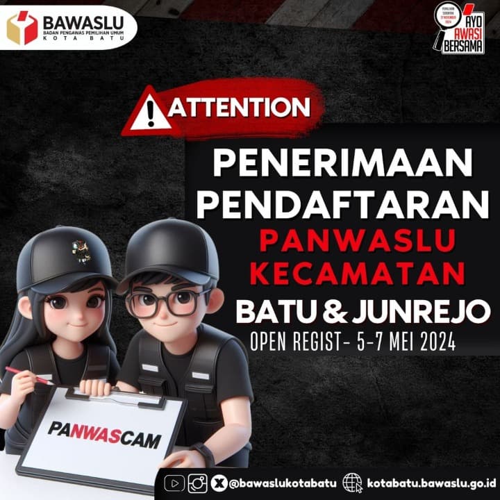 Bawaslu Kota Batu Buka Pendaftaran Panwaslucam, Ini Syarat dan Jadwalnya