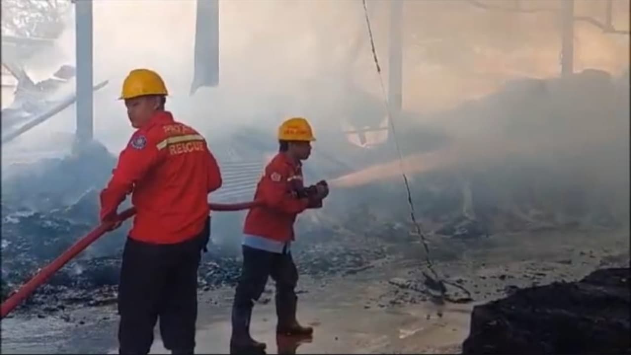 Gudang Packing Limbah Kertas di Mojokerto Terbakar