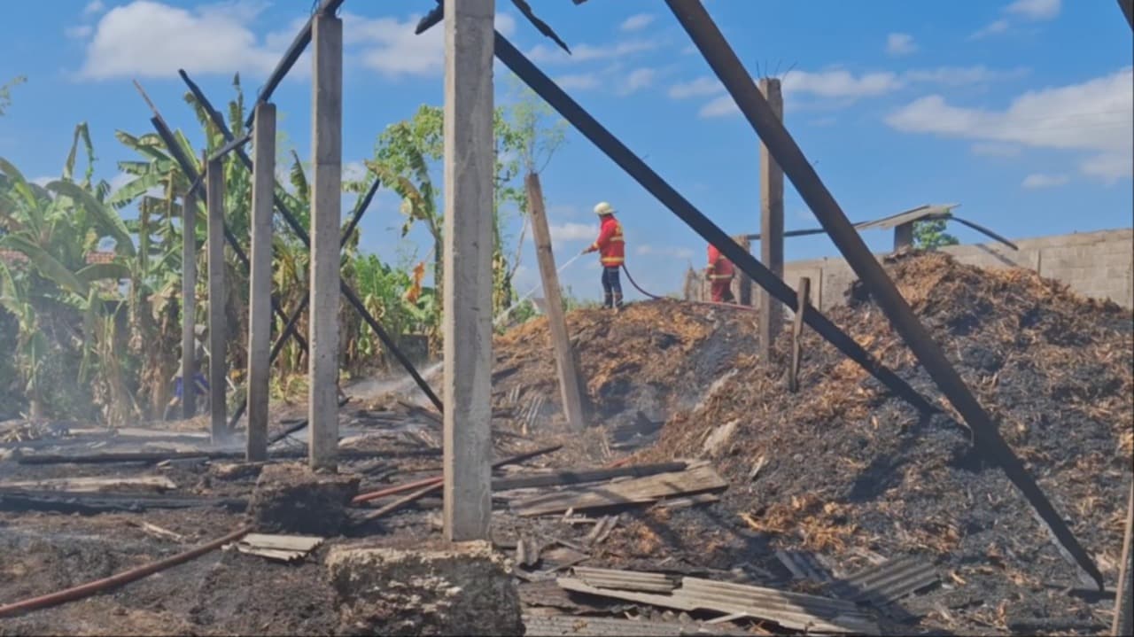 Diduga Terkena Percikan Api Pembakaran Sampah,  Gudang Limbah Pabrik Di Tulungagung Terbakar