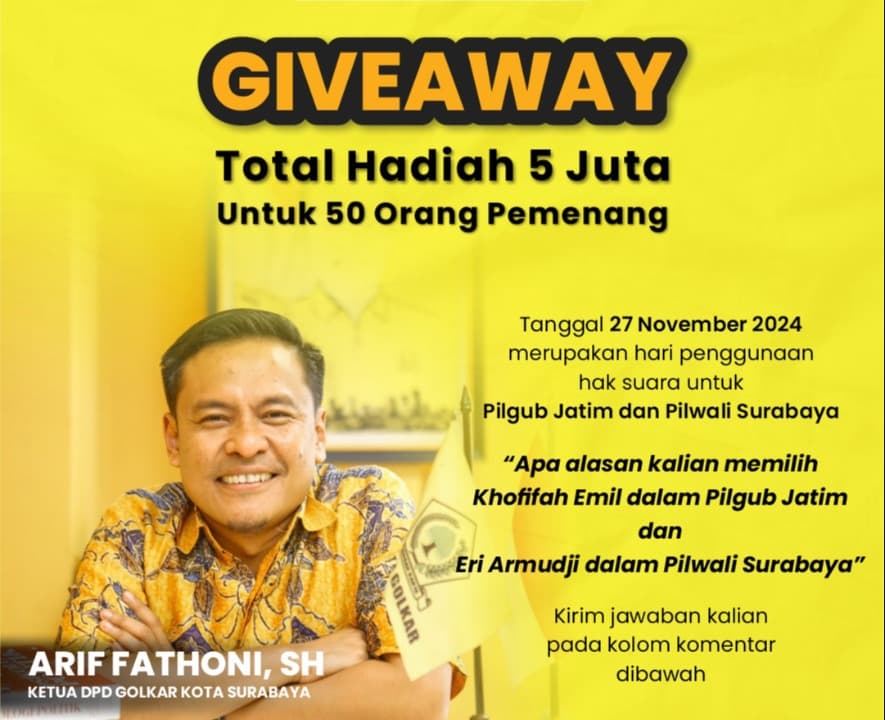 Golkar Surabaya Gencarkan Kampanye Erji & Khofifah-Emil melalui Giveaway Media Sosial