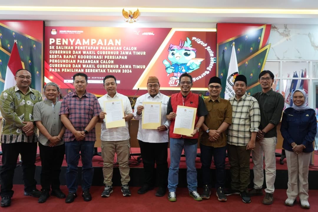 KPU Resmi Tetapkan Tiga Pasangan Calon Berlaga di Pilgub Jatim 2024