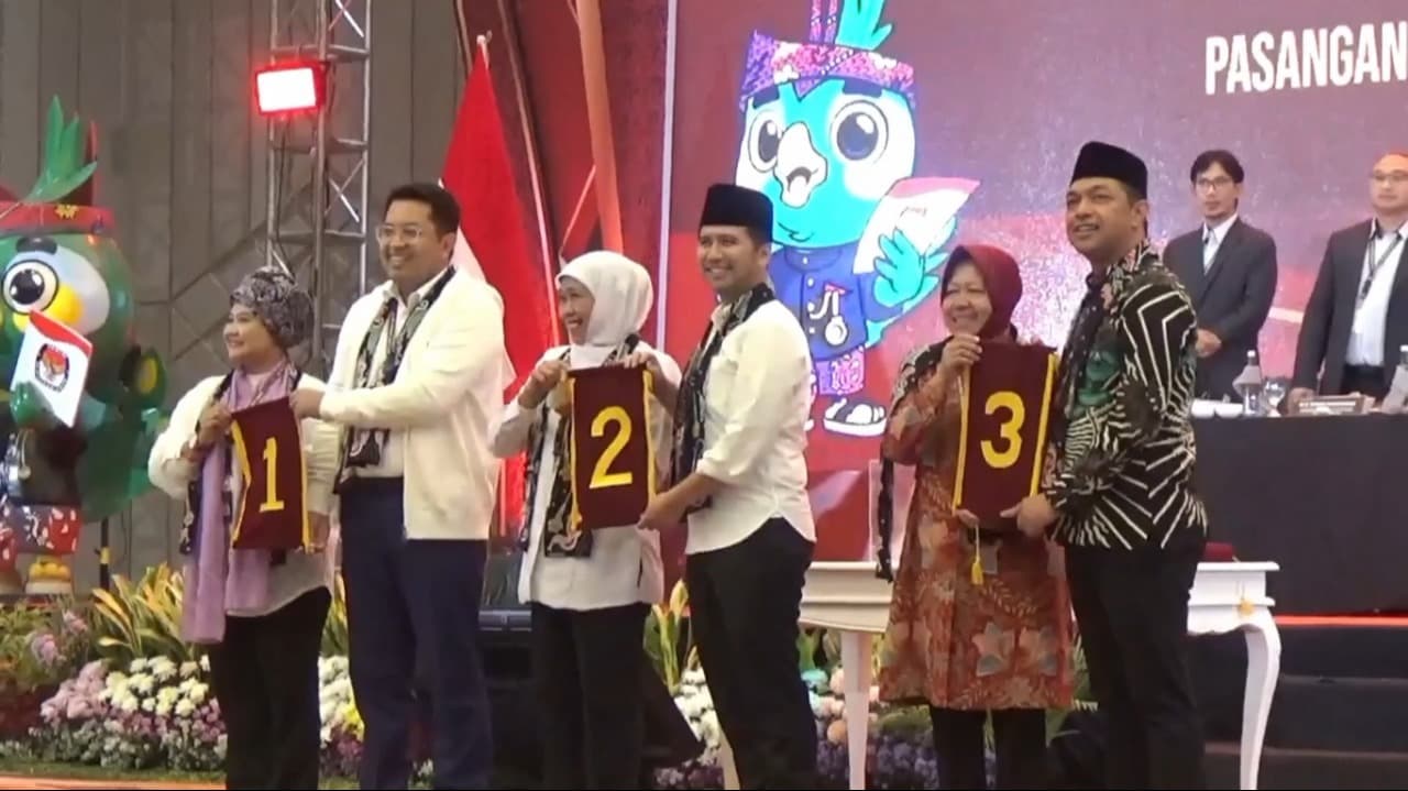 Undian Pilgub Jatim, Luluk-Lukman 1, Khofifah-Emil 2, Risma-Gus Hans 3