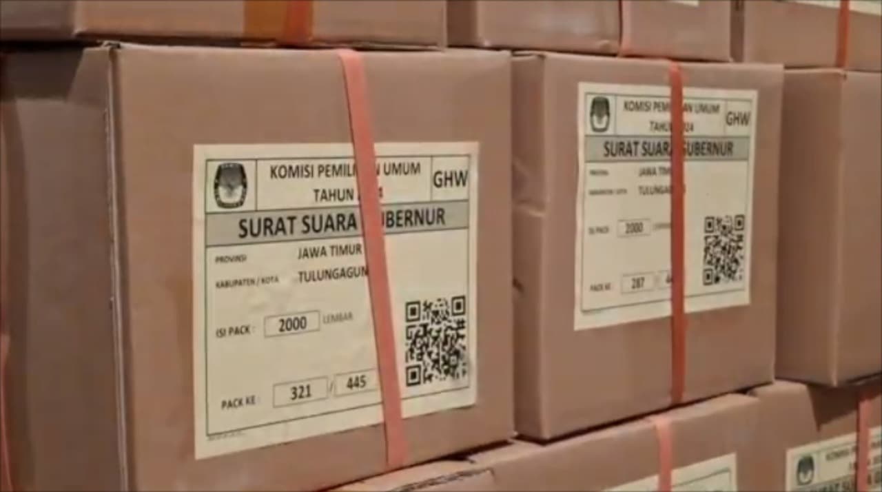 Ratusan Ribu Surat Suara Pilgub Jatim Tiba di Gudang KPU Tulungagung