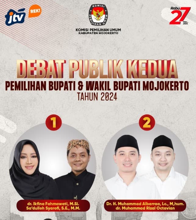 Disiarkan Jtv, Paslon Idola dan Mubarok Akan Beradu Gagasan dalam Debat Kedua Pilbup Mojokerto