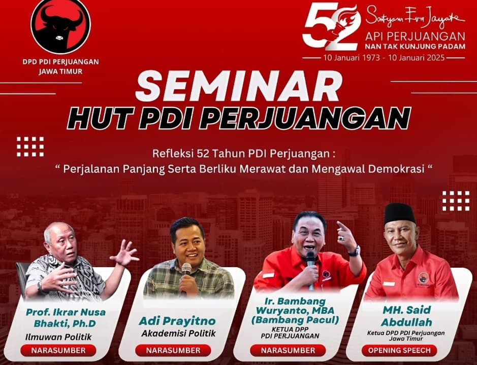 HUT ke-52, PDIP Jatim Gelar Seminar Refleksi Perjalanan Demokrasi