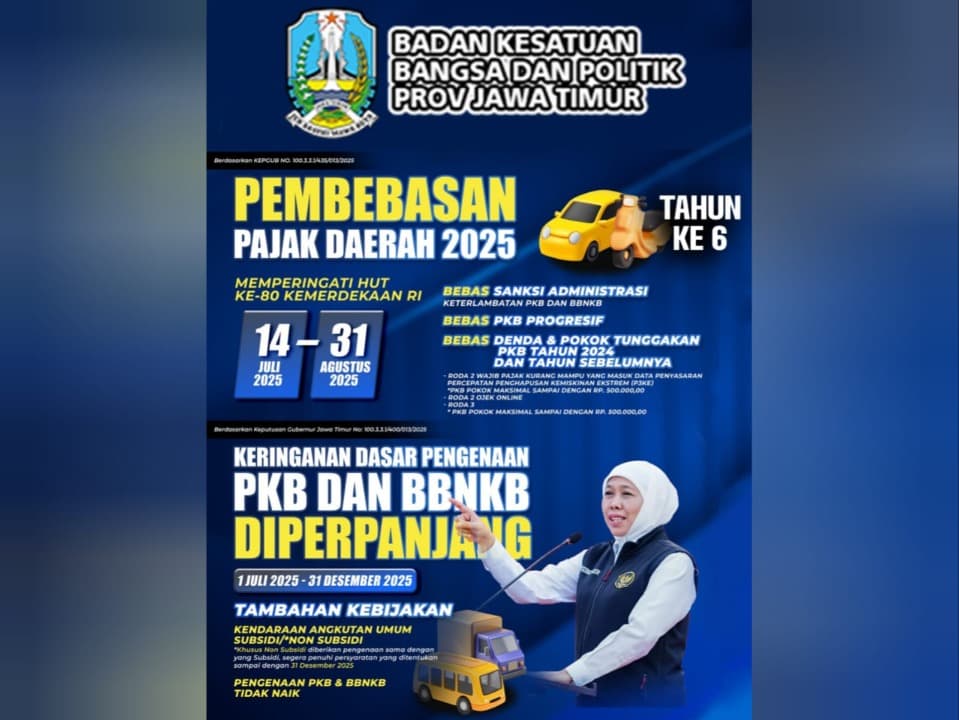 Pemutihan Pajak Kendaraan Bermotor Tahun ke-6 Dimulai 14 Juli, Gubernur Khofifah Konsisten Ringankan Beban Masyarakat Setiap Tahun