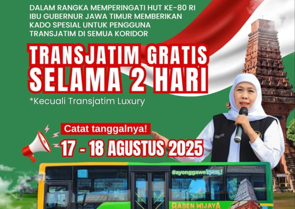 Hore! Bus Trans Jatim Seluruh Koridor Gratis di Hari Kemerdekaan 17 Agustus
