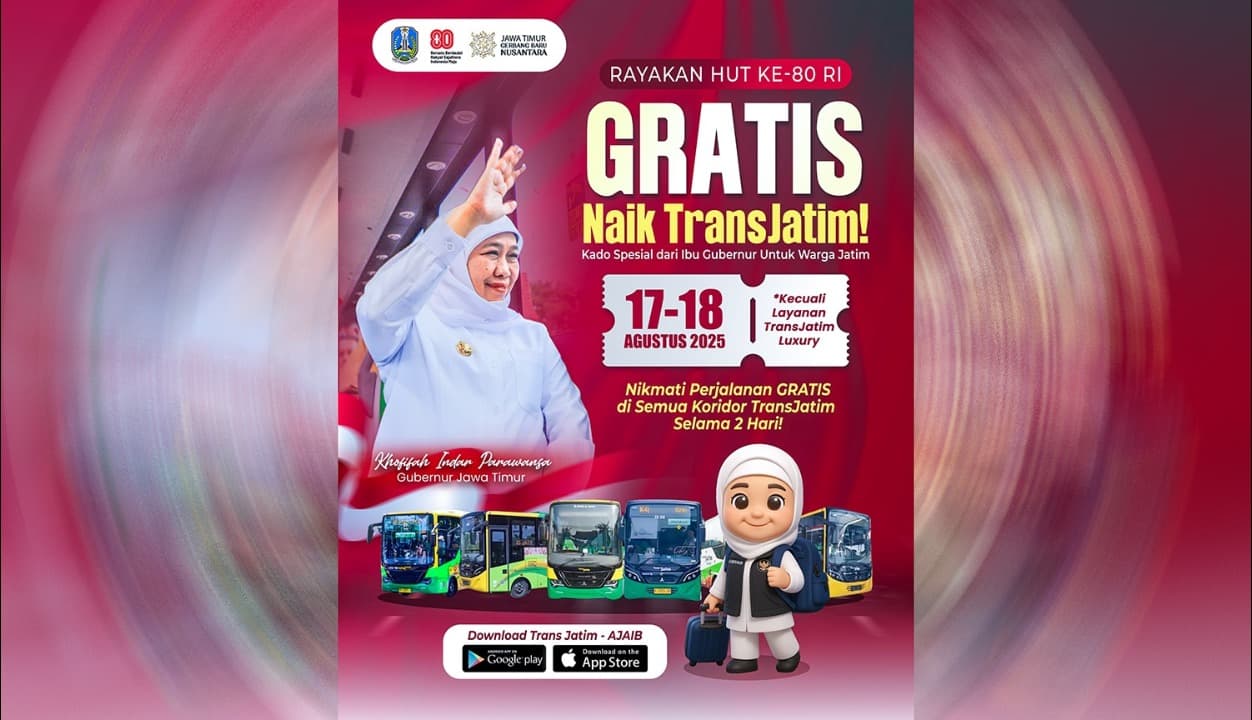 Kado Istimewa HUT ke-80 RI, Gubernur Khofifah Gratiskan Bus Trans Jatim