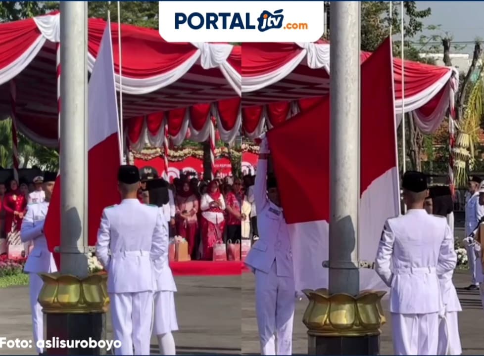 Upacara HUT ke-80 RI di Balai Kota Surabaya Diwarnai Bendera Terbalik