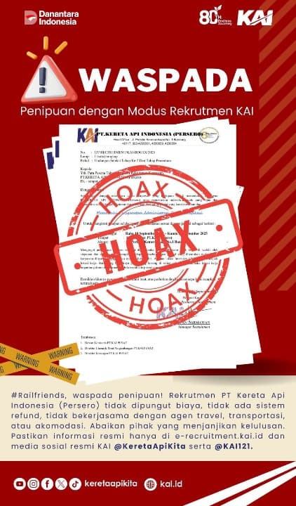 Waspada Rekrutmen Palsu, KAI Imbau Masyarakat Jangan Tertipu