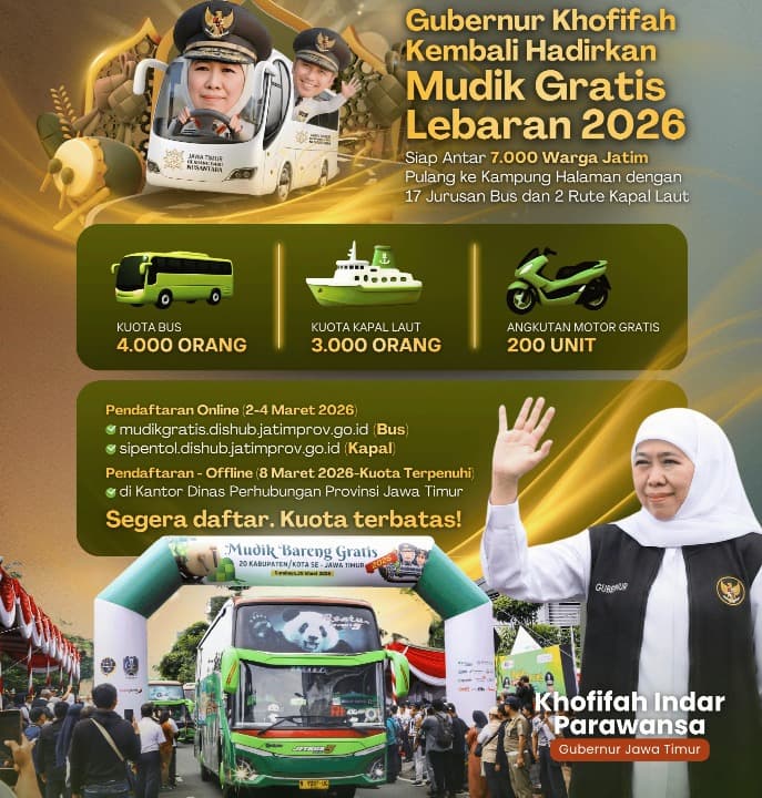 Gubernur Khofifah Gelar Pogram Mudik Gratis, Siap Antar 7.000 Warga Jatim Pulang ke Kampung Halaman