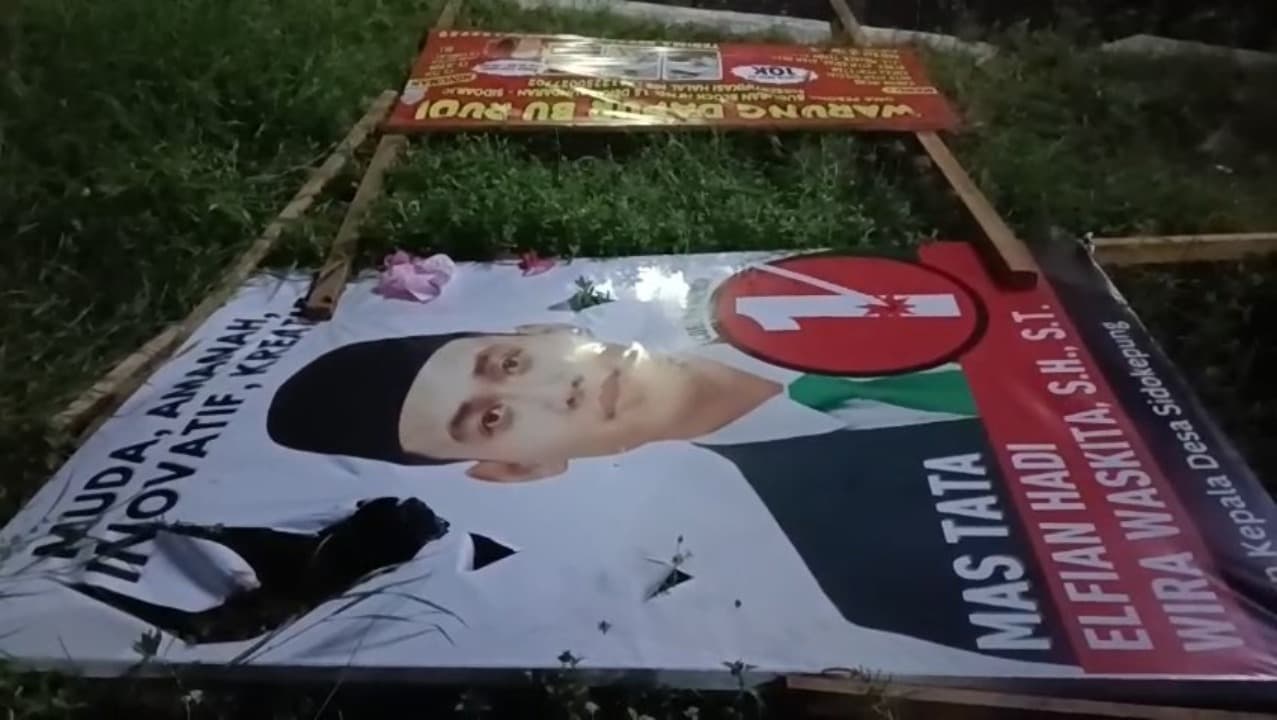 Foto Cakades Diduga Dirusak dan Dibakar, Pendukung Ancam Lapor Polisi