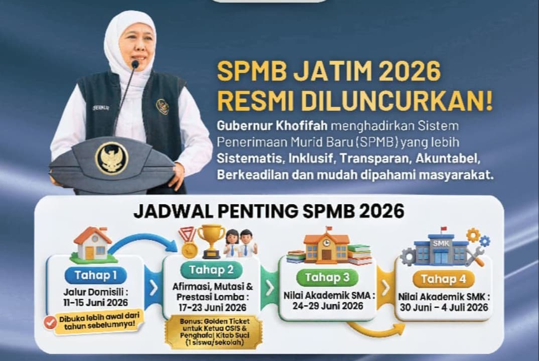 Gubernur Khofifah Luncurkan SPMB Jatim 2026, Jalur Domisili Dibuka Lebih Awal