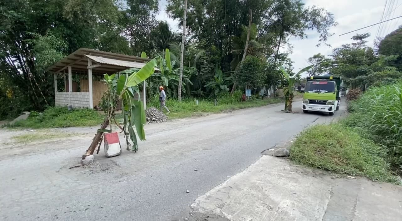 Jalan Rusak Bertahun-Tahun, Warga Blitar Tanam Pohon Pisang di Tengah Jalan