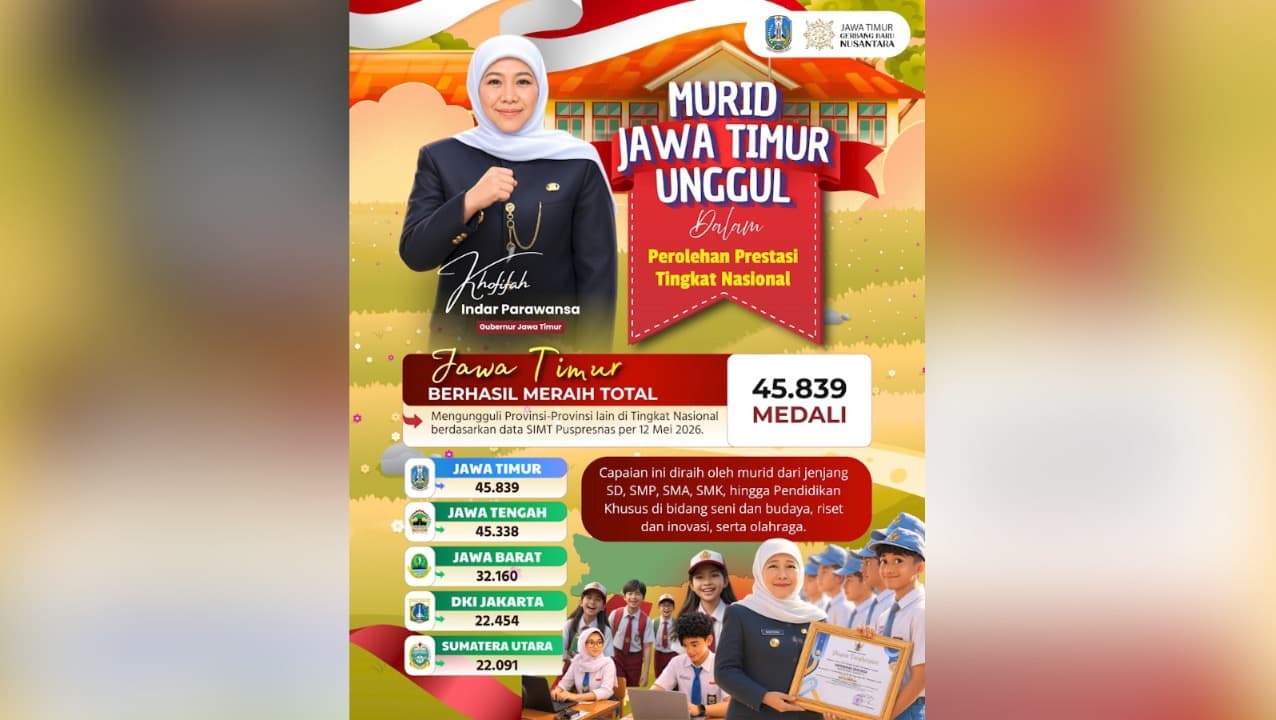 Gubernur Khofifah Apresiasi Siswa Jawa Timur Raih 45.839 Medali di SIMT Puspresnas