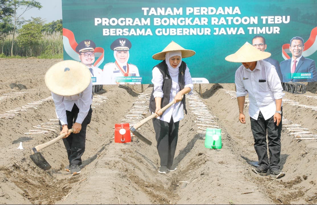 Wujudkan Swasembada Gula Nasional, Gubernur Khofifah Pimpin Tanam Tebu Serentak di 11 Daerah