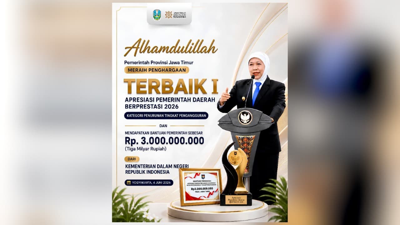 Jatim Raih Penghargaan Kemendagri Kategori Pemda Terbaik Turunkan Pengangguran