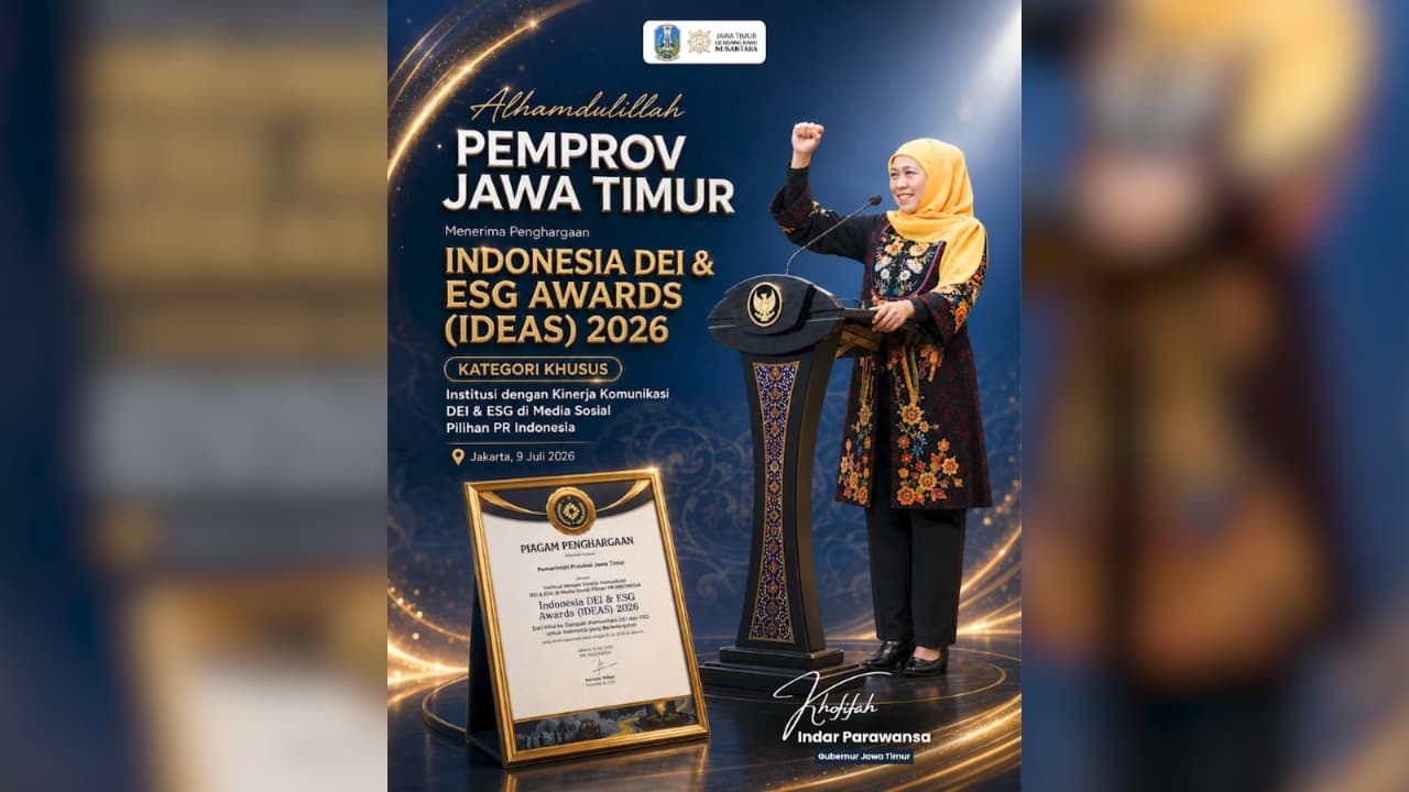 Pemprov Jatim Raih Penghargaan Institusi Dengan Kinerja Komunikasi DEI & ESG Terbaik di Ajang IDEAS 2026