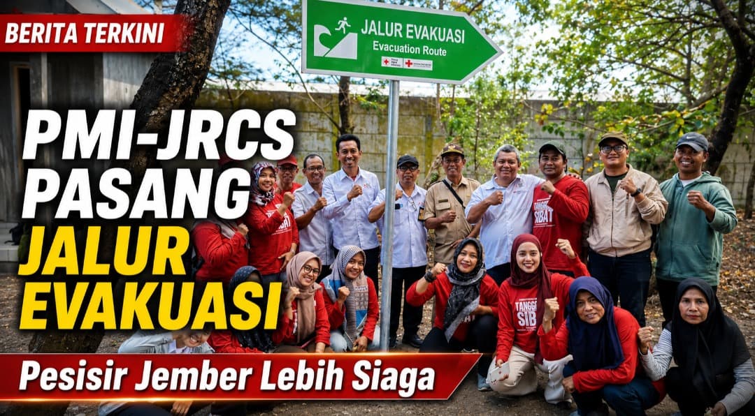 PMI–JRCS Pasang 39 Papan Jalur Evakuasi di Pesisir Jember