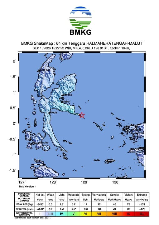 Laut Halmahera Tengah Berguncang M5,4: Warga Patani Kaget, BMKG Pastikan Tak Berpotensi Tsunami