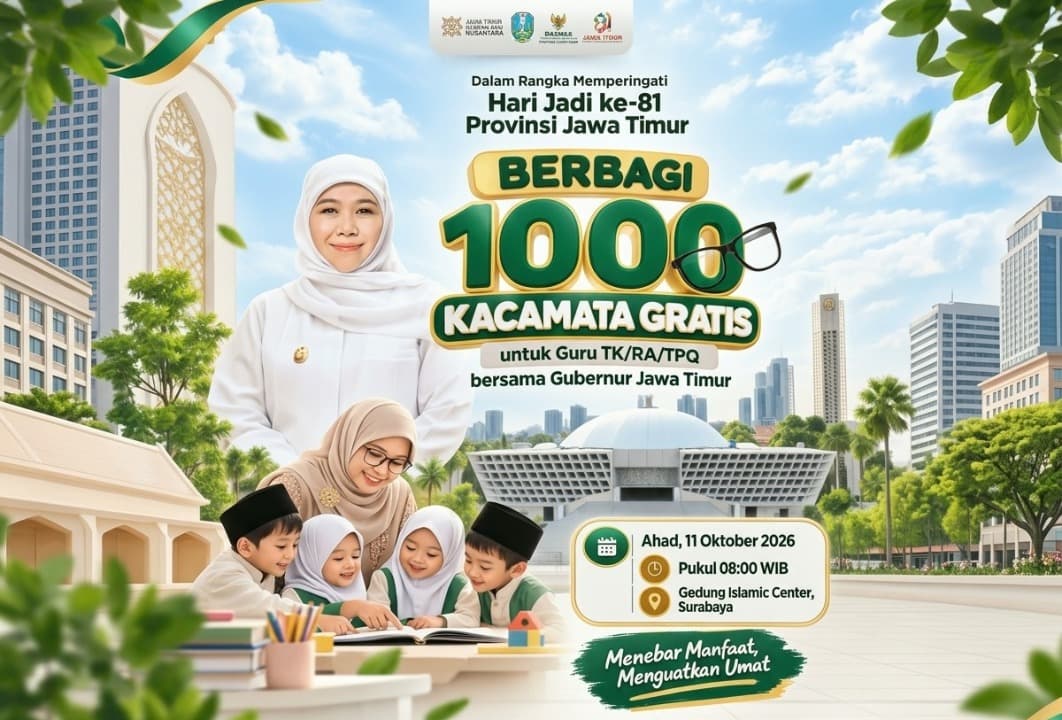 Semarakkan Hari Jadi ke-81 Jatim, Khofifah Bersama BAZNAS Bagikan 1.000 Kacamata Gratis untuk Guru