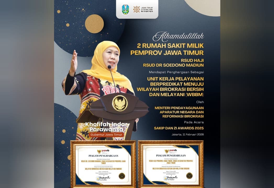 Gubernur Khofifah Apresiasi 2 RSUD Pemprov Jatim Raih Zona Integritas WBBM