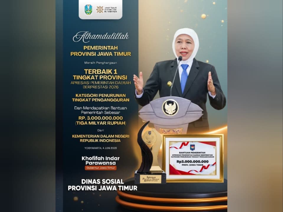 Angka Pengangguran Terus Turun, Pemprov Jatim Raih Penghargaan Pemda Terbaik dari Kemendagri