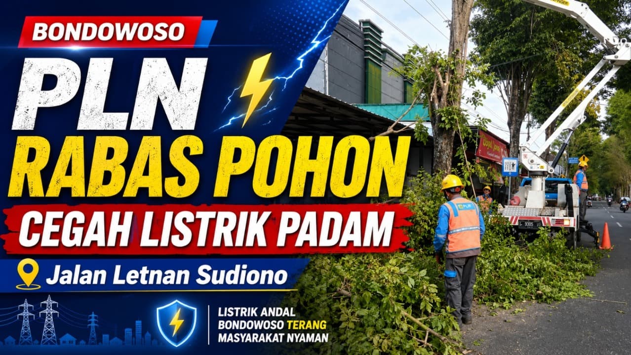 Cegah Listrik Padam, PLN Bondowoso Rabas Pohon di Letnan Sudiono