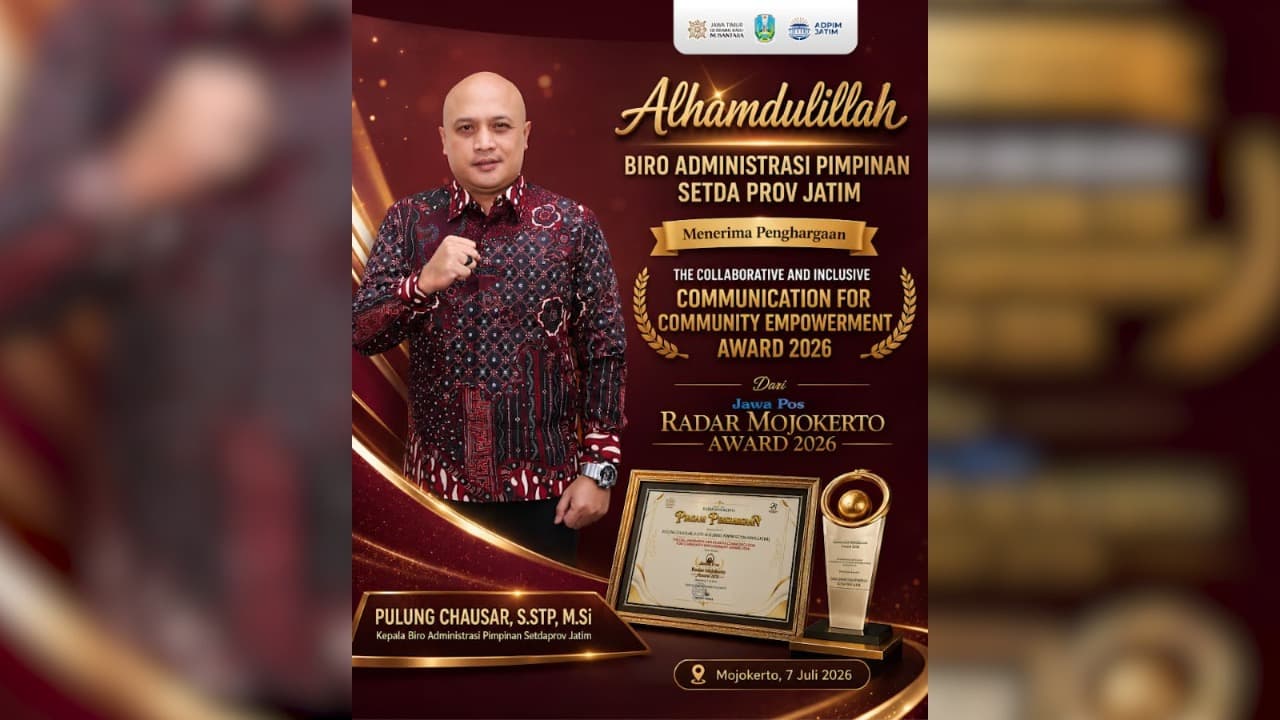 Biro Adpim Jatim Raih Jawa Pos Radar Mojokerto Awards 2026, Konsisten Bangun Komunikasi Berdampak Bagi Masyarakat