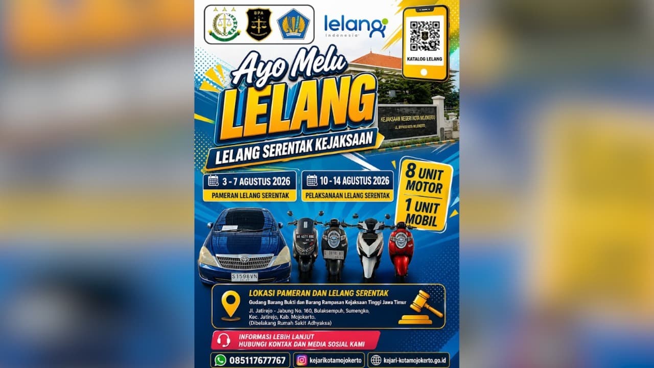 Kejari Kota Mojokerto Gelar Lelang Serentak, Sembilan Kendaraan Bermotor Ditawarkan