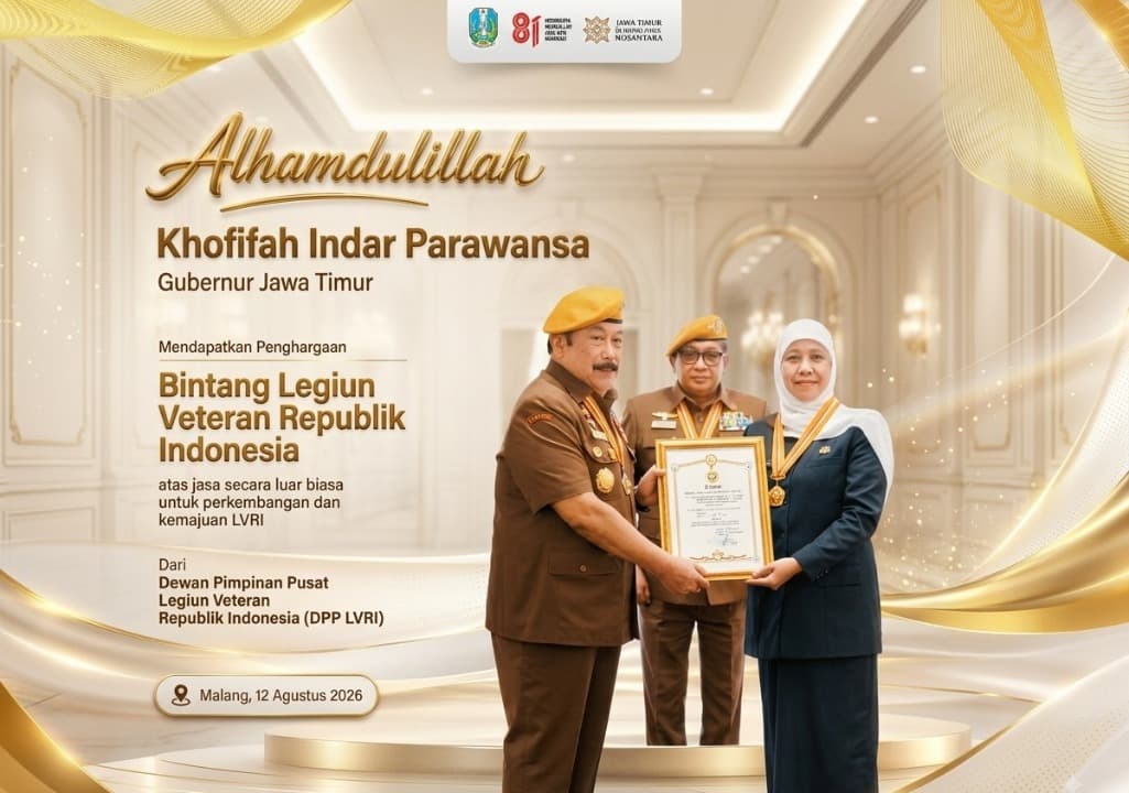 Gubernur Khofifah Terima Anugerah Bintang LVRI di Peringatan Hari Veteran Nasional 2026