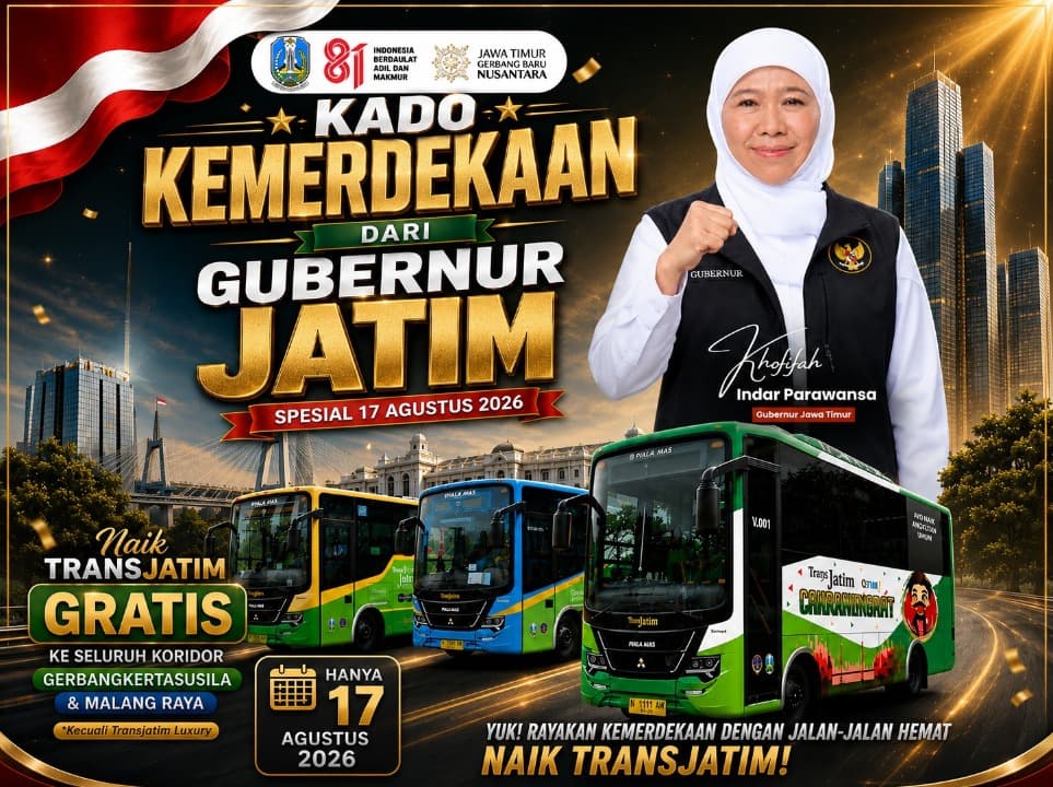 Kado HUT Ke-81 RI, Gubernur Khofifah Gratiskan Trans Jatim pada 17 Agustus 2026