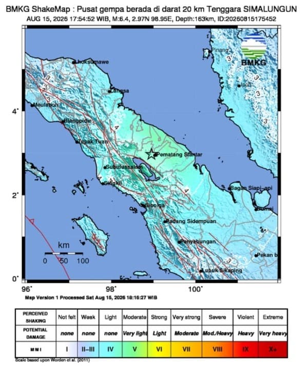 Gempa Magnitudo 6,4 Guncang Simalungun Sumatera Utara, BMKG : Tidak Berpotensi Tsunami